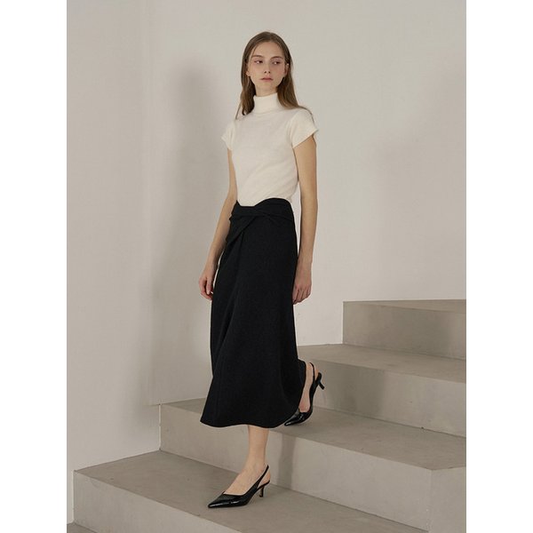 트위스트 헴라인  세미 머메이드  스커트 - 블랙