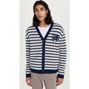 5100360 Maison Kitsune Fox Head Intarsia Striped Comfort Cardigan 109576130