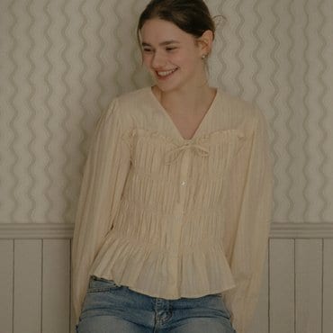 틸아이다이 Ribbon point smoke cotton blouse_Beige