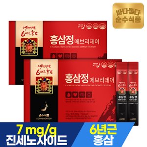 순수식품 6년근 홍삼정 홍삼스틱 진액 2박스(60포) 진세노사이드 7mg 함유 (+선물용 쇼핑백)