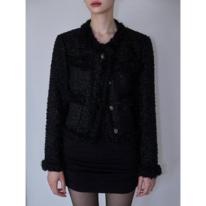 Fringe Tweed Jacket [Black]