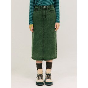 Color-dying Denim Skirt_Dark Green