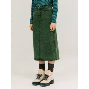 Color-dying Denim Skirt_Dark Green