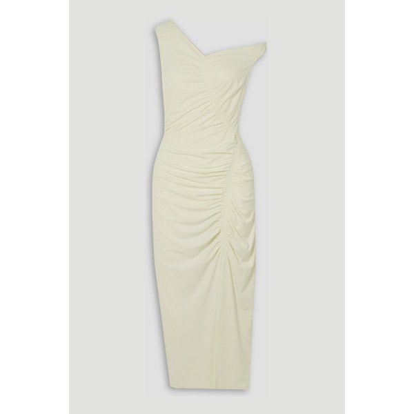 Asymmetric ruched stretch-jersey midi dress 화이트 1647597347986491