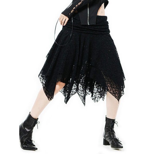 FAIRY UNBALANCED SHIRRING FLARE RUFFLE SKIRT BLACK