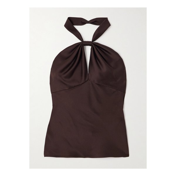 컷아웃 새틴 크레이프 홀터넥 탑 다크 브라운 46376663162862564