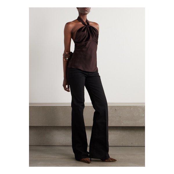 컷아웃 새틴 크레이프 홀터넥 탑 다크 브라운 46376663162862564