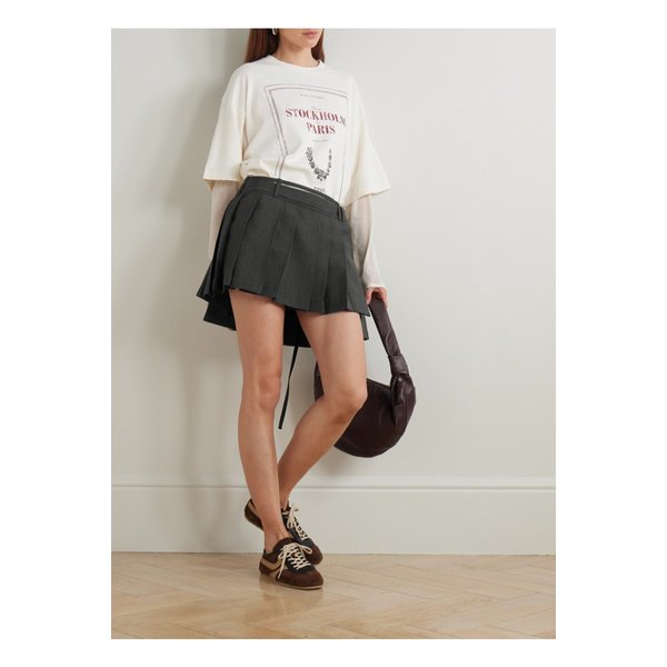 벨트 비대칭 플리츠 그랑 드 푸드르 미니 스커트 46376663162871121