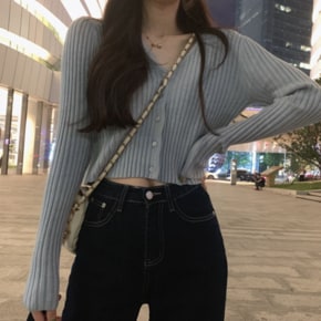 여성 크롭 니트가디건 봄 가을 비스코스 슬림핏