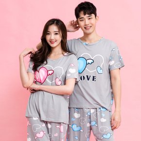 러빙하트 커플 반팔상하 잠옷 이지웨어 파자마 실내복