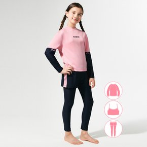 여아동 핑크 래쉬가드 워터레깅스 비치반바지 세트 BEG-Y601P