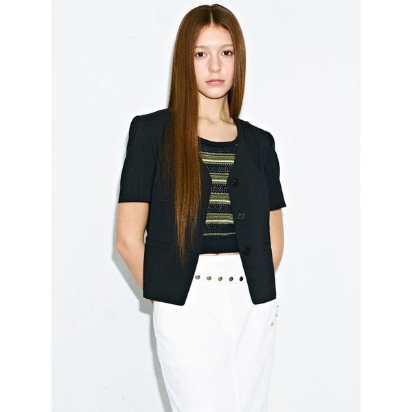 Collarless Regular Fit Jacket  Navy (KE6511M04R)