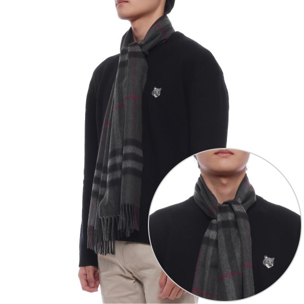 [부산점] 25FW 남성 체크 캐시미어 머플러 (8077880 CHARCOAL GREY M 25F)