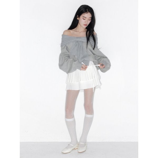 DOUBLE LAYER LACE WRAP PLEATS SKIRT_TT6S503IV