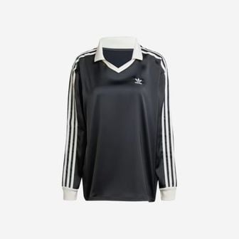  (W) 아디다스 삼선 사틴 롱슬리브 티셔츠 블랙 - KR 사이즈 (W) Adidas 3-Stripes Satin Long Sl