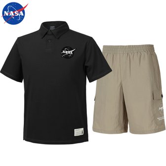NASA 나사 남녀공용 면 카라티 반팔티+우븐 5부 반바지 상하세트 N-163UBK+N-056PBG 남자 여성 티셔츠 폴로티 숏팬츠 여름바지 빅사이즈