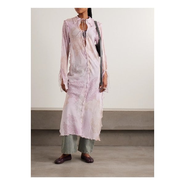 러플 프린트 코튼 실크 블렌드 시폰 맥시 원피스 1647597332486676