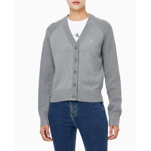 Calvin Klein Jeans 여성 브이넥 립 가디건(J225419)