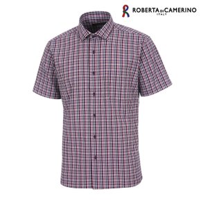 스판 체크 일반핏 레드 반소매 셔츠 RM2-203-8