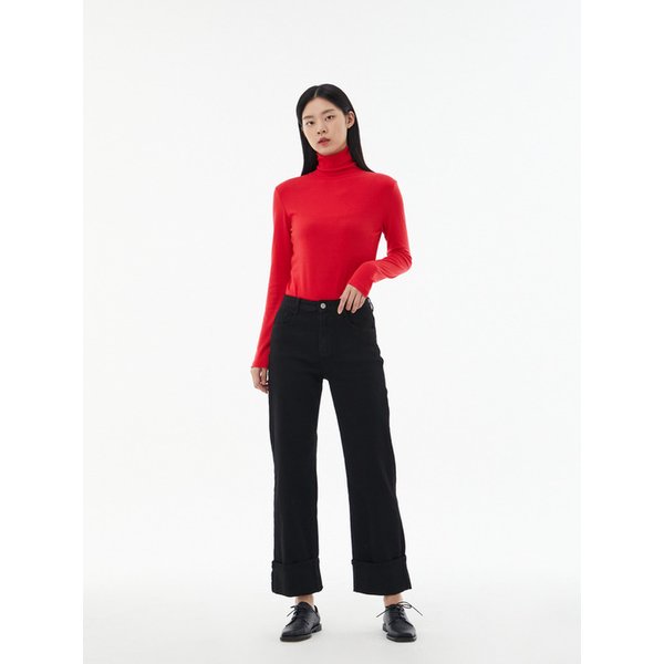 (기모) 다크 일자 밑단 롤업 데님 팬츠 AP4DPA64