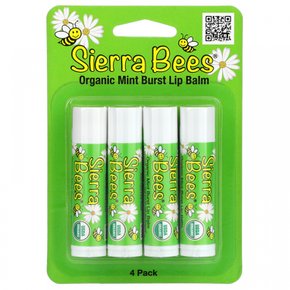 시에라비즈 Sierra Bees, 오가닉 립밤, 민트 버스트, 4팩, 각 4.25g(0.15oz)