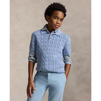 폴로 랄프 로렌 폴로 키즈 남아 8-18세 케이블 니트 코튼 폴로 칼라 스웨터(CWPOSWEY6820699400)