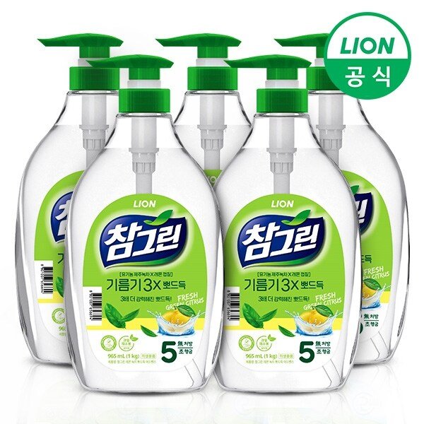 참그린 녹차 기름기 뽀드득 주방세제 1kg용기(펌프) 5개
