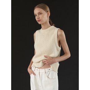 Y wool knit vest in ivory