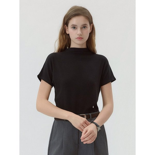 Mockneck Dolman Short Sleeve T-Shirt Black AT5TSF078BK