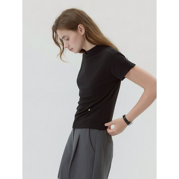 Mockneck Dolman Short Sleeve T-Shirt Black AT5TSF078BK