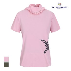 여성 넥프릴 프린트 반팔 티셔츠_STSL222255