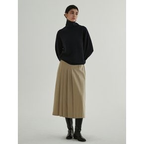 Pleats Detailed A_Line Wool Skirt (Sand Beige)