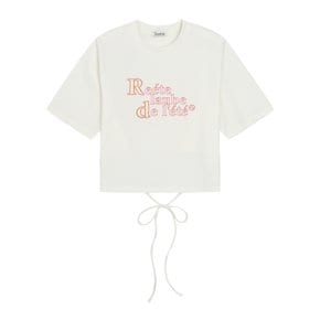 리에떼 라운드넥 반팔 자수 뒷 트임 끈 크롭 티셔츠(U1F22JTS020)