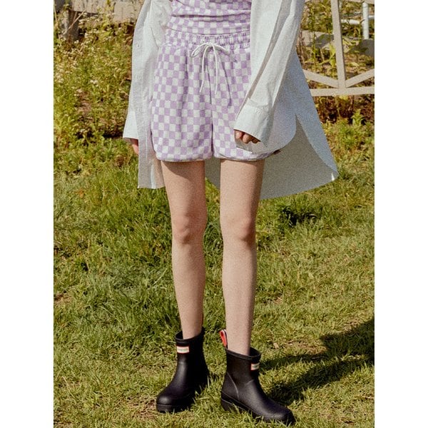 [리퍼브]Terry half sweat pants (purple check)