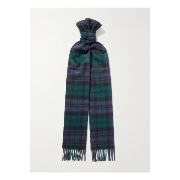존스톤스 오브 엘긴 프린지 체크 캐시미어 스카프 46376663162948193