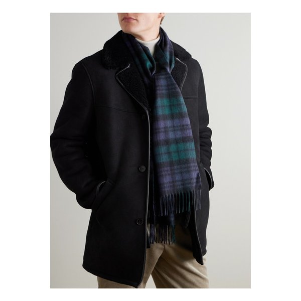 존스톤스 오브 엘긴 프린지 체크 캐시미어 스카프 46376663162948193