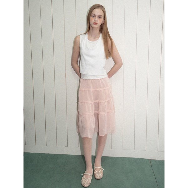 Chiffon shirring skirt-Pink