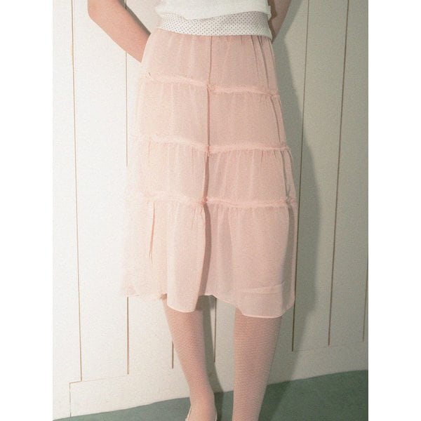 Chiffon shirring skirt-Pink