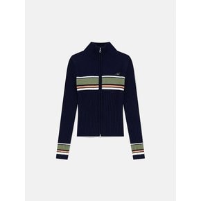 W Striped Full Zip Knit Cardigan Navy