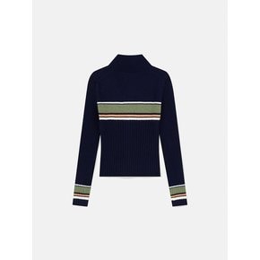 W Striped Full Zip Knit Cardigan Navy