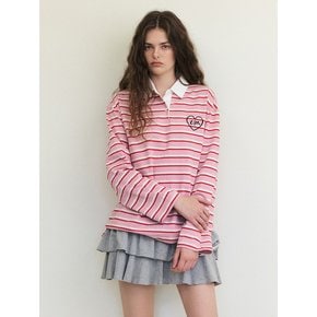 Love Stripe Collared T-Shirt, Pink