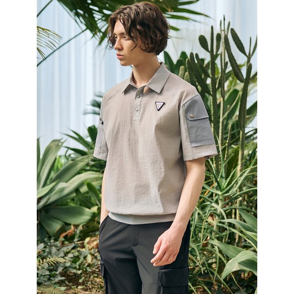 남성 에어쿨 냉감 반팔 카라 우븐탑 스톤그레이