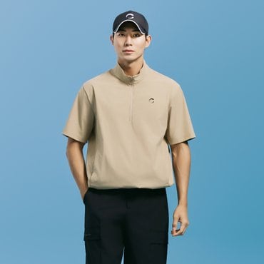 챌린저 남성 펀칭 디테일 반집업 하이넥 반팔 우븐탑