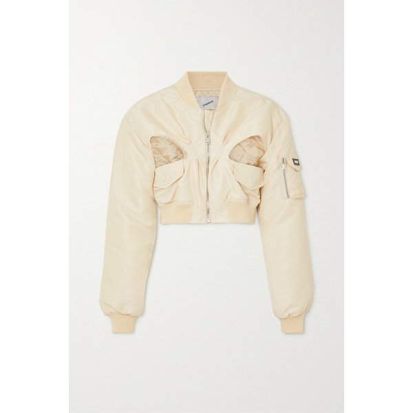 크롭 컷아웃 트윌 보머 재킷 크림