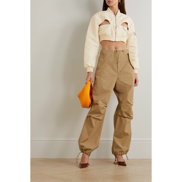 크롭 컷아웃 트윌 보머 재킷 크림