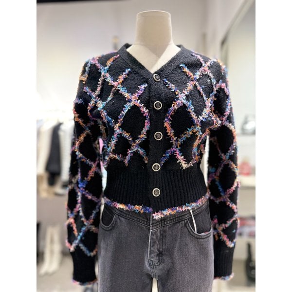 [여주점] 패턴 배색 V넥 가디건 ES1JK103