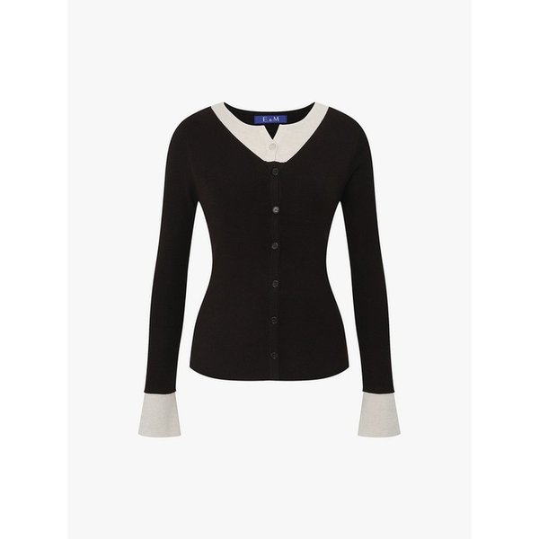 콘트라스트 브이넥 니트 가디건 EMQ1KCD210