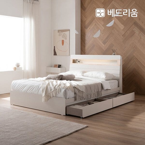 [베드리움] NEW 스마트메이트 편백 LED 수납침대 (SS) + NEW 노블아워 코어 서포트 유로탑