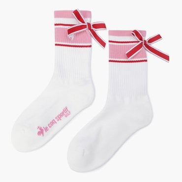 르꼬끄골프 25년  S/S  NEW 여성 스트라이프 리본 미들 삭스 / PINK GQ122LSO13