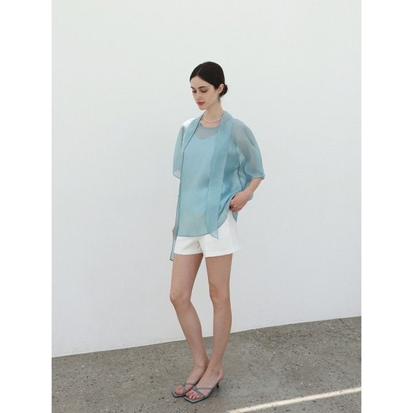 Half overfit sheer blouse - AQUA MINT